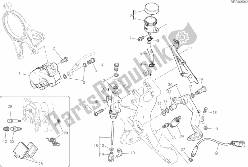 All parts for the Rear Brake System of the Ducati Monster 1200 25 TH Anniversario USA 2019